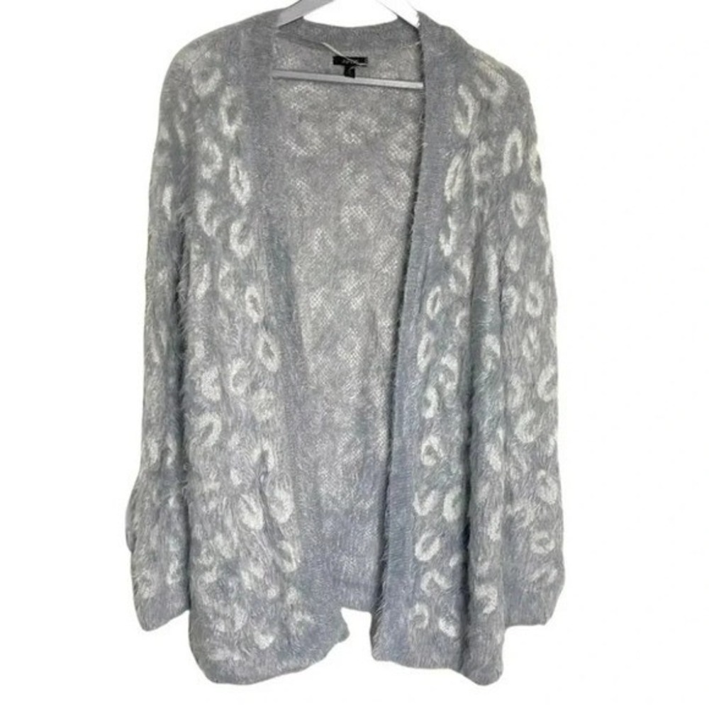 Apt. 9 XL oversized gray & white fluffy hip length open cardigan
